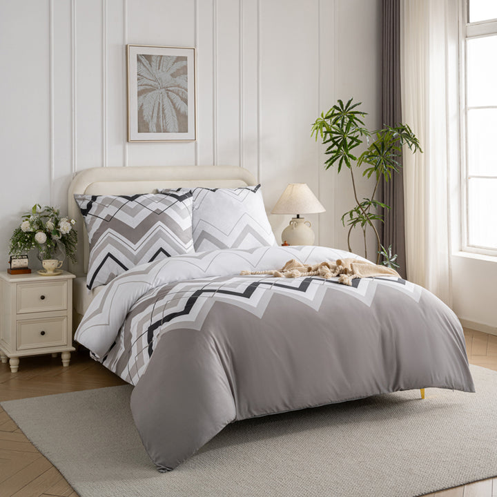 Bettwäsche Set Grau-Streif mit verdecktem Reisverschluss In Verschiedenen Größen