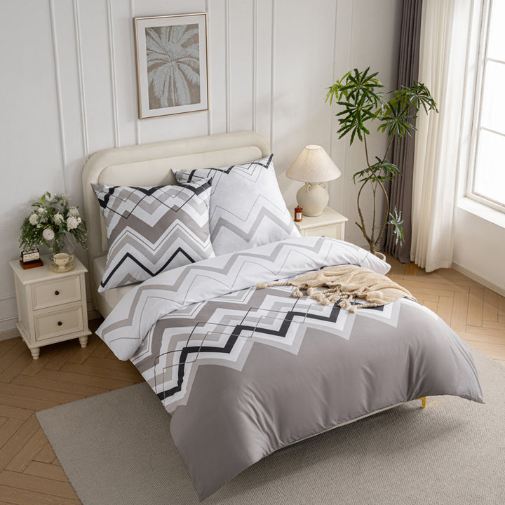 Bettwäsche Set Grau-Streif mit verdecktem Reisverschluss In Verschiedenen Größen